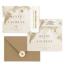 Trouwset reisthema waterverf wereld vliegtuig