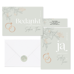 Trouwset groen met takjes en koper symbolen