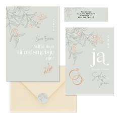 Trouwset groen met takjes en koper symbolen