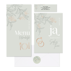 Trouwset groen met takjes en koper symbolen