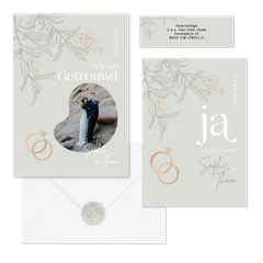 Trouwset groen met takjes en koper symbolen