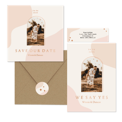 Trouwkaartenset in roze aardetinten met boog