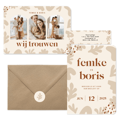 Trouwset beige met trendy abstracte vormen