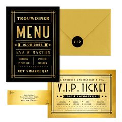 Trouwkaartenset VIP ticket goud