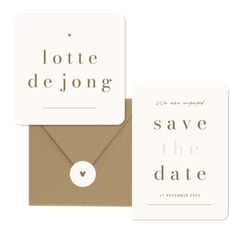 Minimalistische trouwkaart beige met bruin streep