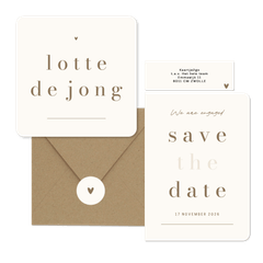 Minimalistische trouwkaart beige met bruin streep