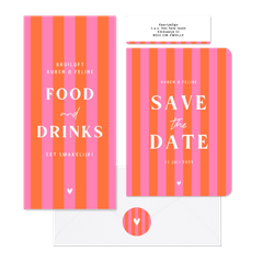 Hip en trendy trouwset gestreept roze oranje hartje