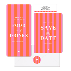 Hip en trendy trouwset gestreept roze oranje hartje