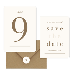 Minimalistische trouwkaart beige met bruin streep