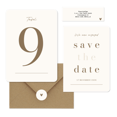 Minimalistische trouwkaart beige met bruin streep