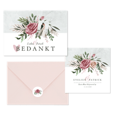 Trouwkaarten stijlvol aquarel rozen en takjes