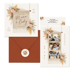 Trouwkaarten romantisch bohemian droogbloemen en gras