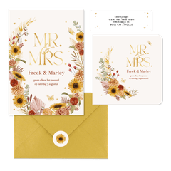 Trouwset romantisch bohemian droogbloem goud