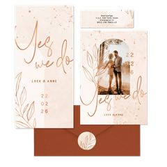 Trouwset bohemian lichtroze met koper