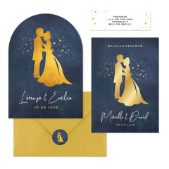 Trouwset met gouden silhouetten en spetters