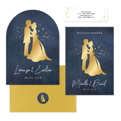 Trouwset met gouden silhouetten en spetters