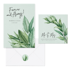 Botanische trouwset met groene bladeren