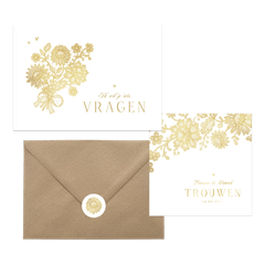 Trouwset klassiek vintage goud kant bloemen 