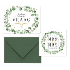 Trouwkaarten set eucalyptus stijlvol hip modern hartjes goud romantisch