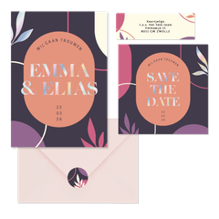 Trouwset donker met abstracte vormen paars