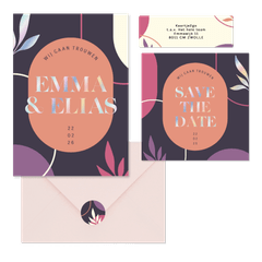 Trouwset donker met abstracte vormen paars