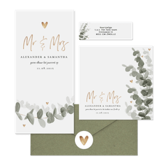 Botanische trouwset eucalyptus met goud