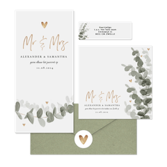 Botanische trouwset eucalyptus met goud