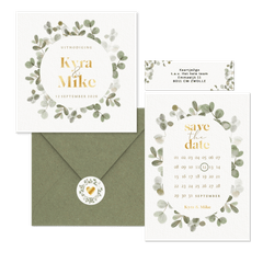 Trouwset botanisch waterverf eucalyptus wit