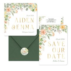 Trouwen bloemen links romantisch en goudfolie