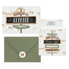 Festival thema trouwset met houten wegwijzers