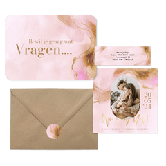 Stijlvolle trouwset warm watercolor met goud