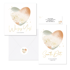 Trouwset met abstract hart van verfstroken