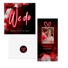 Neon trouwkaartenset met bloemen
