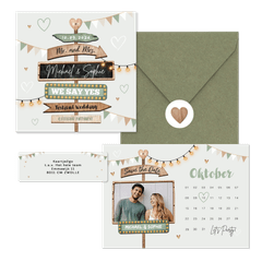 Festival thema trouwset met houten wegwijzers