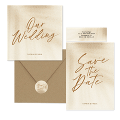 Trouwkaartenset natuurlijk in zandkleur