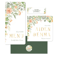 Trouwen bloemen links romantisch en goudfolie