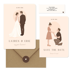 Trouwset met illustratie portretten van bruidspaar