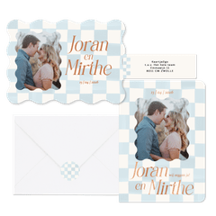 Trendy trouwset met lichtblauwe blokjes en koperfolie