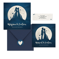 Trouwkaarten set met silhouetten in volle maan
