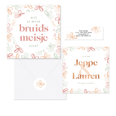 Trouwset met gekleurde waterverf bloemetjes