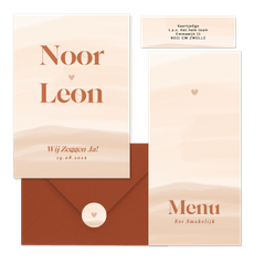 Waterverf trouwkaartenset in beige oranje tinten