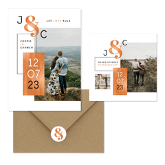 Moderne grafische trouwset met eigen foto's