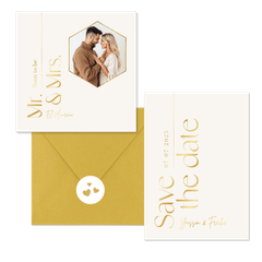 Trouwkaarten set tijdloos stijlvol goud typografisch