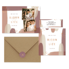 Trouwset waterverf strepen met koper spetters