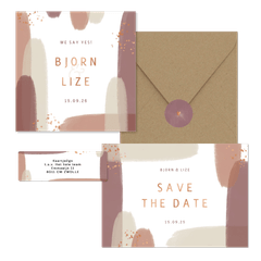 Trouwset waterverf strepen met koper spetters