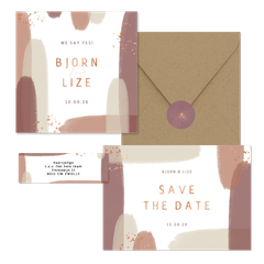 Trouwset waterverf strepen met koper spetters