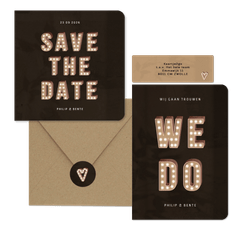 Trouwset festival lichtletters marquee donker