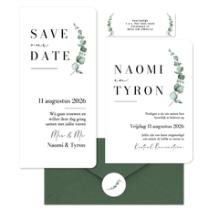 Trouwkaarten set klassiek stijlvol eucalyptus waterverf grafisch