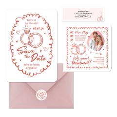 Trouwkaarten hip romantisch doodle illustraties roze