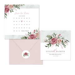 Trouwkaarten stijlvol aquarel rozen en takjes